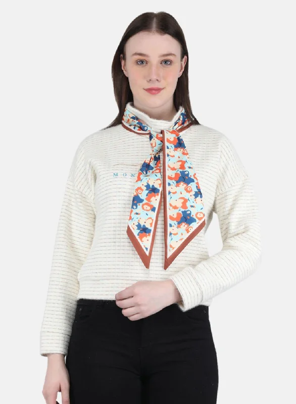 Women Off White Embroidered Sweatshirt Hoodie with Hem Drawcord Adjustable Customizable