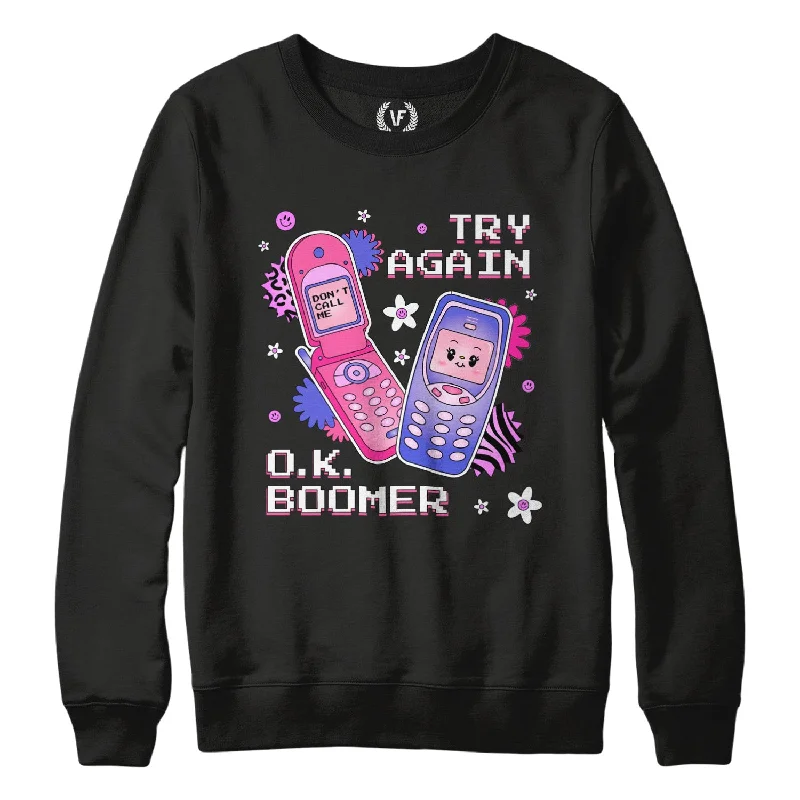 OK Boomer : Sweatshirt Hoodie with Button Placket Classic Preppy