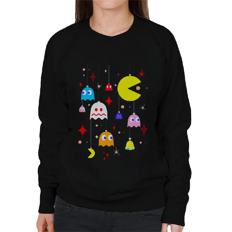 Pac-Man Christmas Hanging Baubles Women's Sweatshirt Hoodie with Zipper Placket Modern Functional