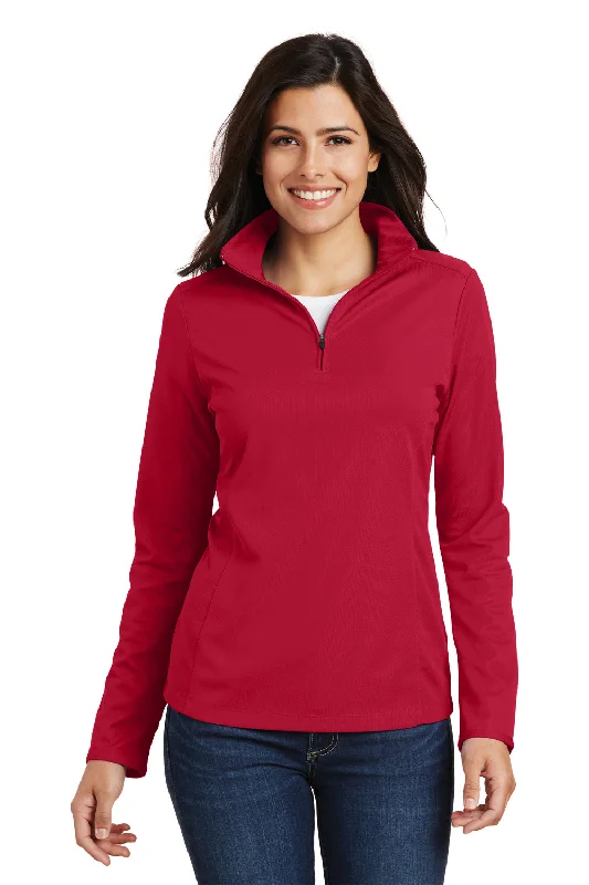 Port Authority Womens Moisture Wicking 1/4 Zip Sweatshirt - Rich Red - Closeout Hoodie with Double Zipper Versatile Adjustable