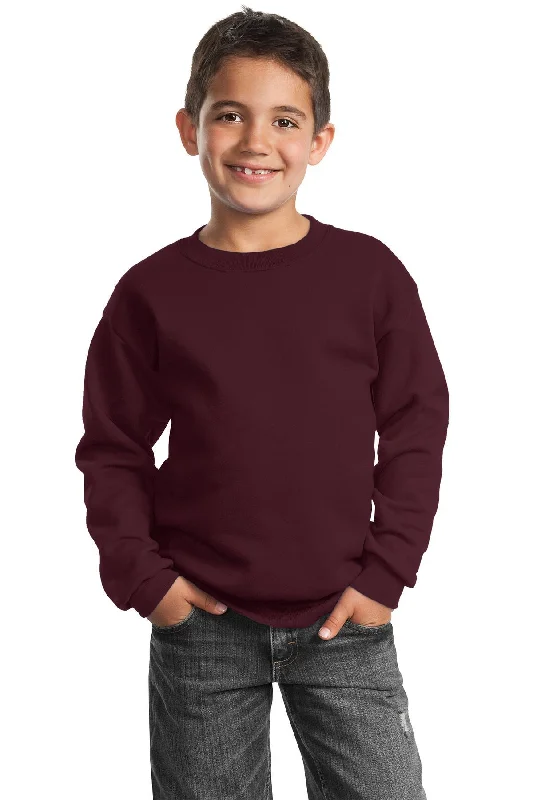 Port & Company - Youth Core Fleece Crewneck Sweatshirt.  PC90Y Hoodie with Hem Patch Decorative Personalized