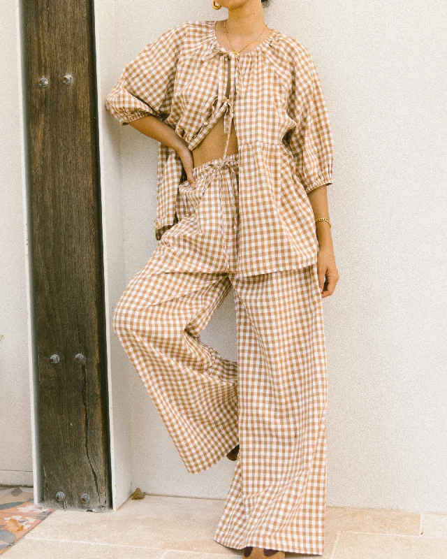 Posey Pants | Caramel Gingham Relaxed Casual Leggings