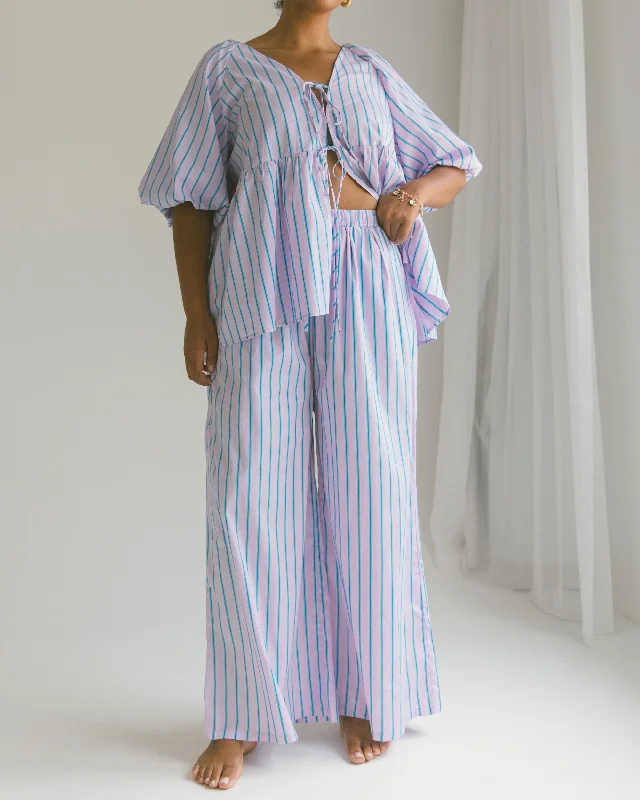Posey Pants | Purple & Blue Stripe Trendy High-Waist Trousers