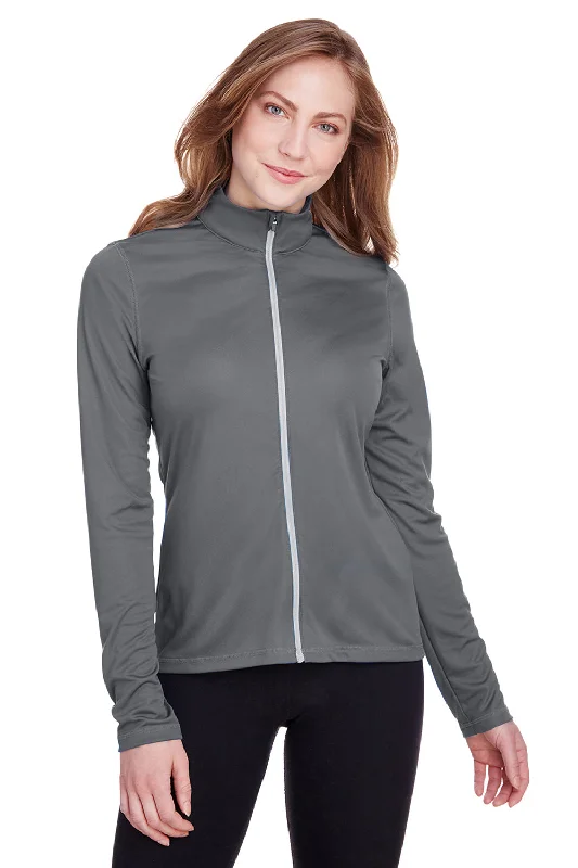 Puma Womens Icon Performance Moisture Wicking Full Zip Sweatshirt - Quiet Shade Grey Hoodie with High Neck Warm Protective