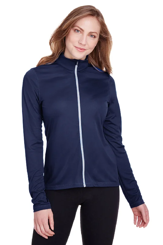 Puma Womens Icon Performance Moisture Wicking Full Zip Sweatshirt - Peacoat Blue Hoodie with Rolled Sleeves Casual Relaxed