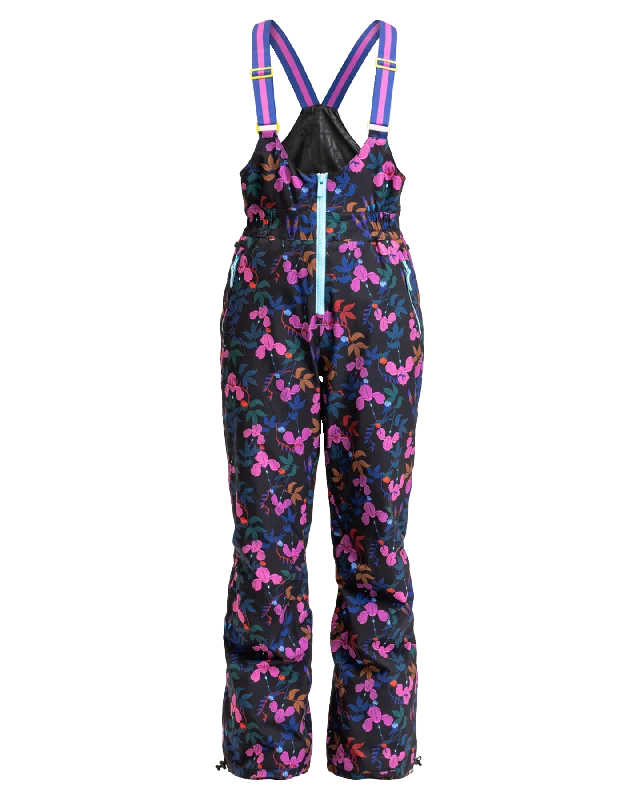 Roxy X Rowley Women's Insulated Technical Snow Bib Pants - True Black / Darkreds Floral Comfortable Pleated Pants
