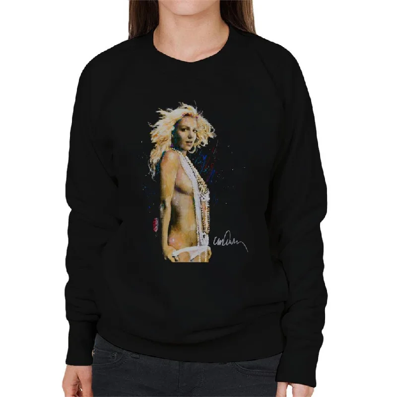 Sidney Maurer Original Portrait Of Britney Spears Necklaces Women's Sweatshirt Hoodie with Hem Raw Edge Edgy Unfinished