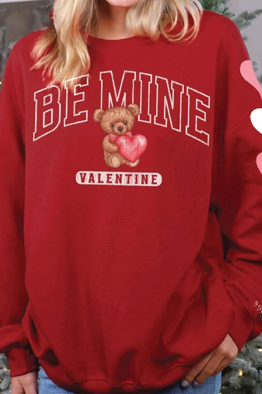 Simply Southern Teddy Bear Valentine Sweatshirt for Women in Red | CREW-MINE-RED Hoodie with Turtle Neck Cozy Winter