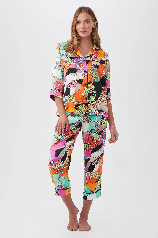 Skipper Swirl Women's 3/4-Sleeve Cropped Pant Silk PJ Set Cozy Full-Length Pants