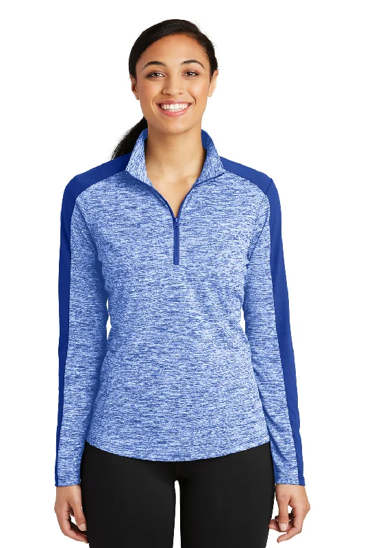 Sport-Tek Womens Electric Heather Moisture Wicking 1/4 Zip Sweatshirt - True Royal Blue Electric/True Royal Blue Hoodie with Neon Bright Vibrant