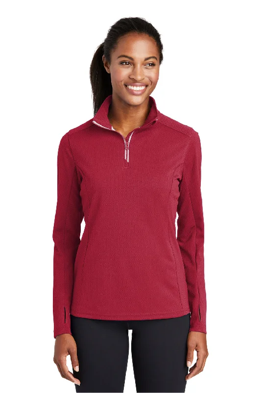 Sport-Tek Womens Sport-Wick Moisture Wicking 1/4 Zip Sweatshirt - Deep Red Hoodie with Patch Decorative Personalized