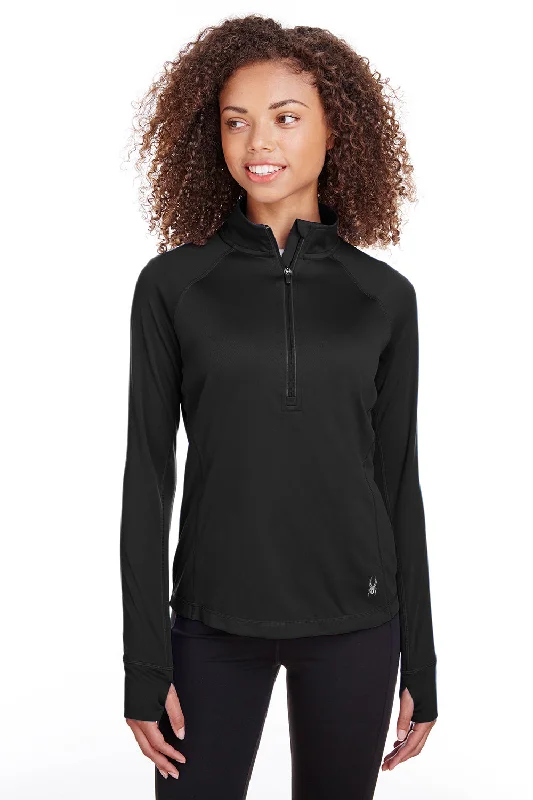 Spyder Womens Freestyle 1/4 Zip Sweatshirt - Black Hoodie with Full-Zip Functional Layering