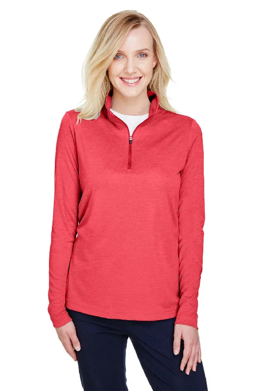 Team 365 Womens Zone Sonic Performance Moisture Wicking 1/4 Zip Sweatshirt - Heather Red Hoodie with Drop Shoulder Relaxed Streetwear