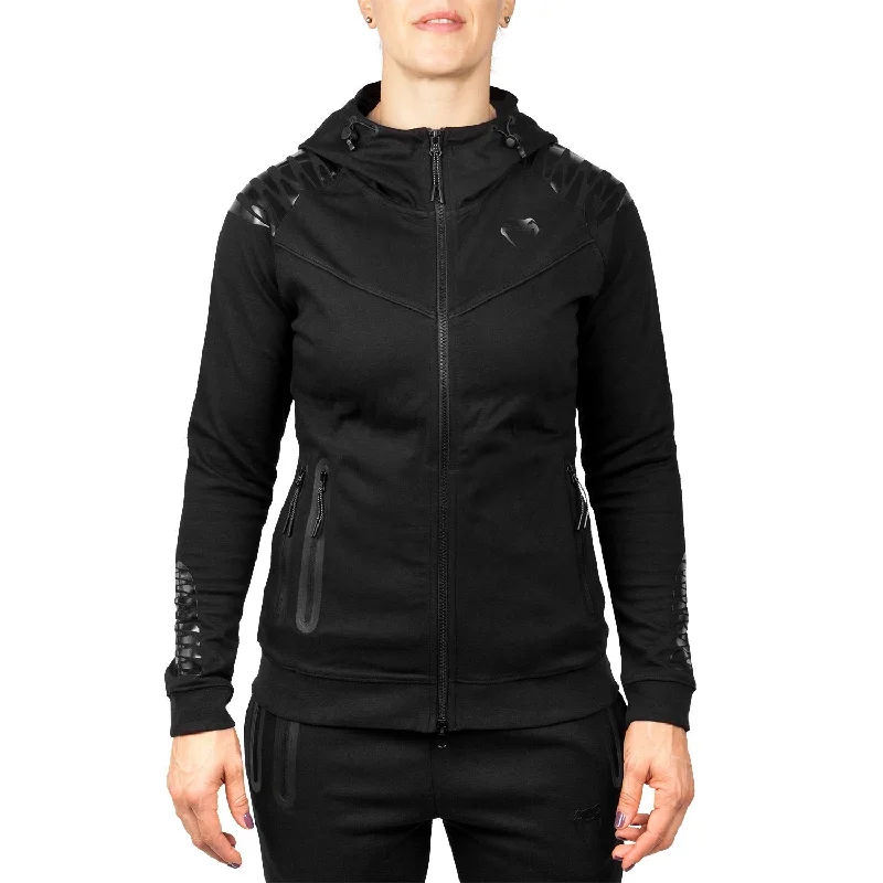 Venum Laser Hoodie - For Women - Black/Black - Exclusive Hoodie with Applique Textured Unique