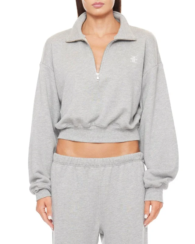 Crop Half-Zip Sweatshirt Hoodie with Hidden Zipper Minimalist Clean