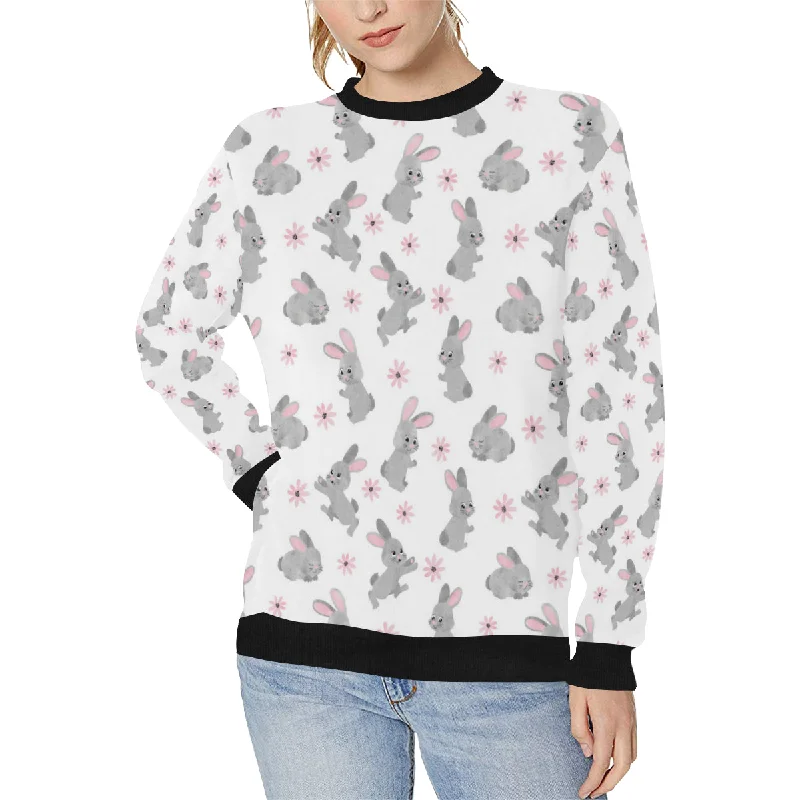 Watercolor cute rabbit pattern Women's Crew Neck Sweatshirt Hoodie with Mesh Breathable Sporty