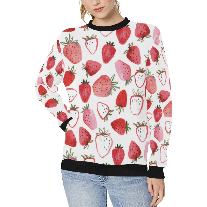 watercolor hand drawn beautiful strawberry pattern Women's Crew Neck Sweatshirt Hoodie with Emblem Brand Identity