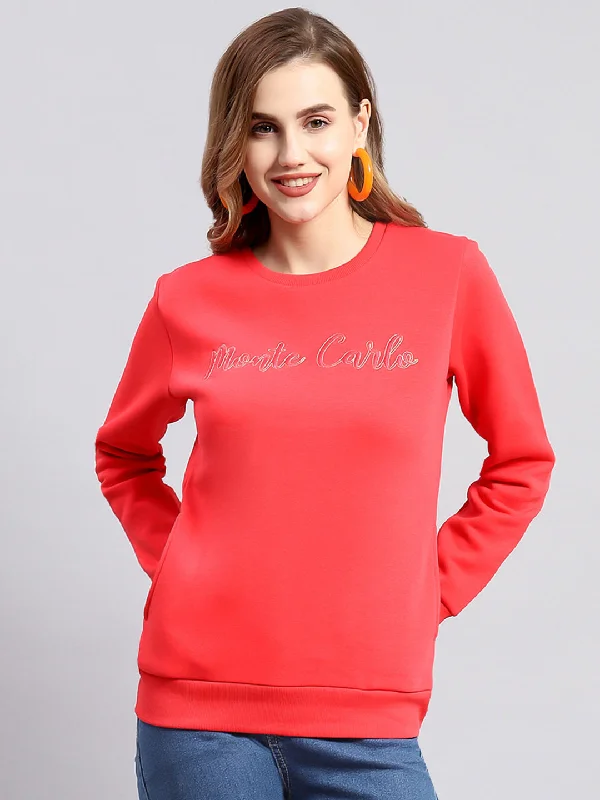 Women Coral Embroidered Round Neck Full Sleeve Sweatshirts Hoodie with Earth Tones Natural Calm