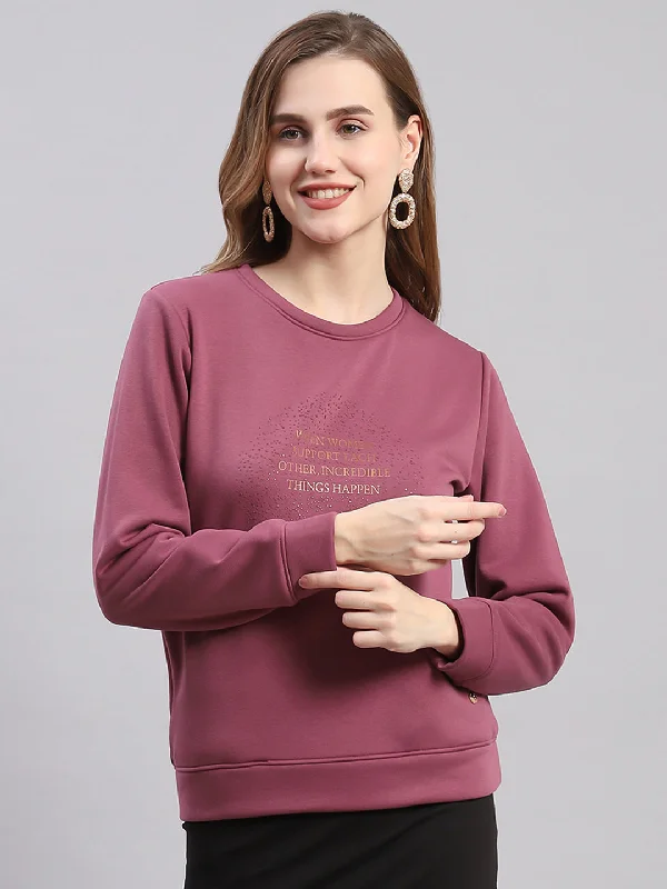 Women Maroon Printed Round Neck Full Sleeve Sweatshirts Hoodie with Hood Adjustable Protection