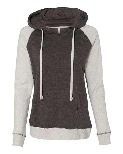 MV Sport Women’s Harper Raglan Hooded Sweatshirt W17127 Hoodie with Hem Applique Textured Unique