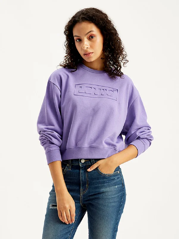 Women's Brand Logo Lavender Crew Neck Sweatshirt Hoodie with Distressed Vintage Worn