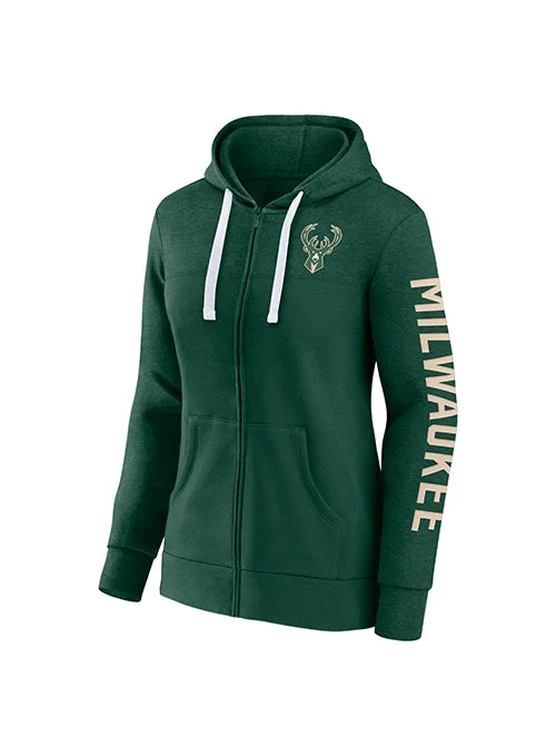 Women's Fanatics City Ties Milwaukee Bucks Hooded Sweatshirt Hoodie with Embroidery Detailed Premium