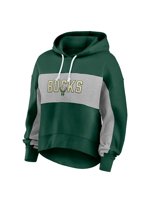 Women's Fanatics Stat Sheet Green Milwaukee Bucks Hooded Sweatshirt Hoodie with Magnetic Closure Innovative Modern