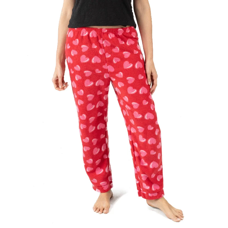 Womens Fleece Pajama Pants Heart Relaxed Fit Trousers