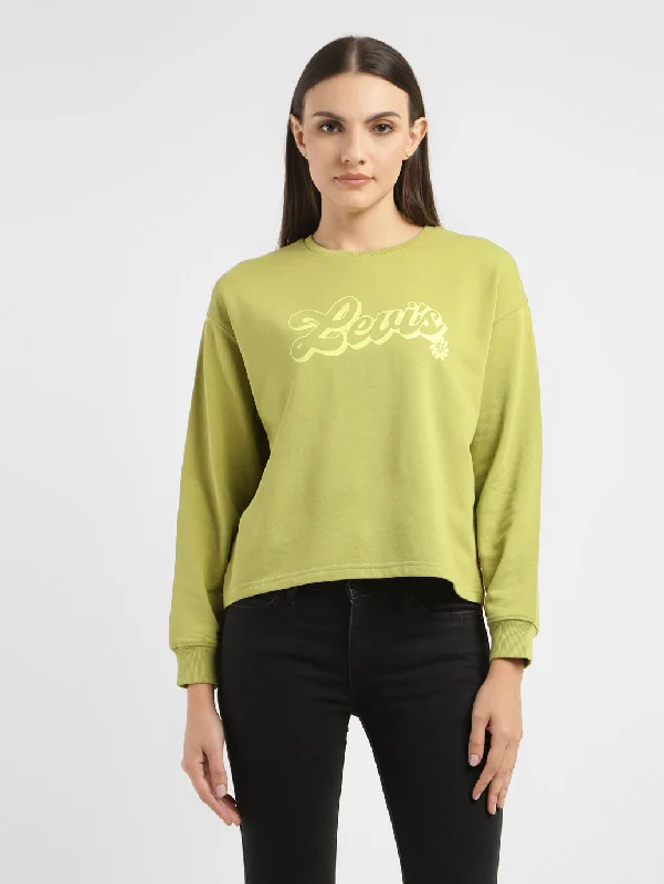 Women's Graphic Print Green Crew Neck Sweatshirt Hoodie with Bell Sleeves Flared Feminine