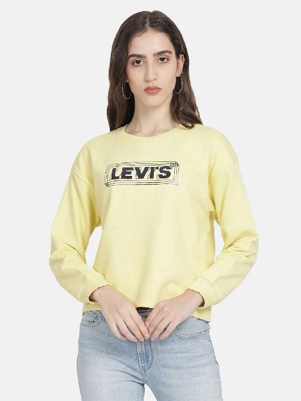 Women's Yellow Regular Fit Sweatshirt Hoodie with Patch Decorative Personalized