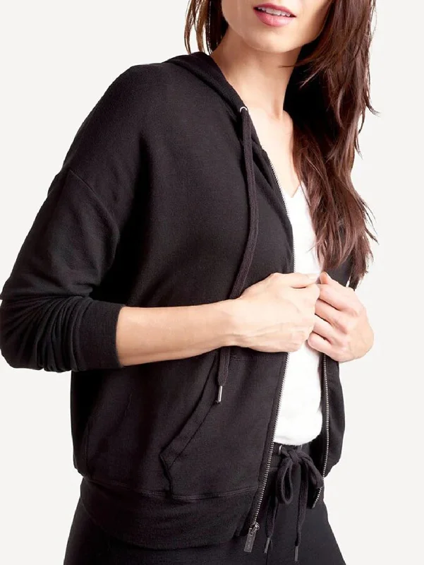 Zip-Up Hoodie Top - Black Hoodie with Cropped Fit Short Trendy